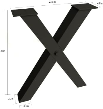 אורגרפי 28 אינץ 'רגליים שולחן מתכת שחור | רגלי שולחן אוכל X-Frame Frame ריהוט כבד רגליים שולחן רגליים שולחן רגליים